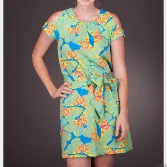 Boutique-Tracy Negoshian grn/blue butterfly dress - Picture 2 of 8